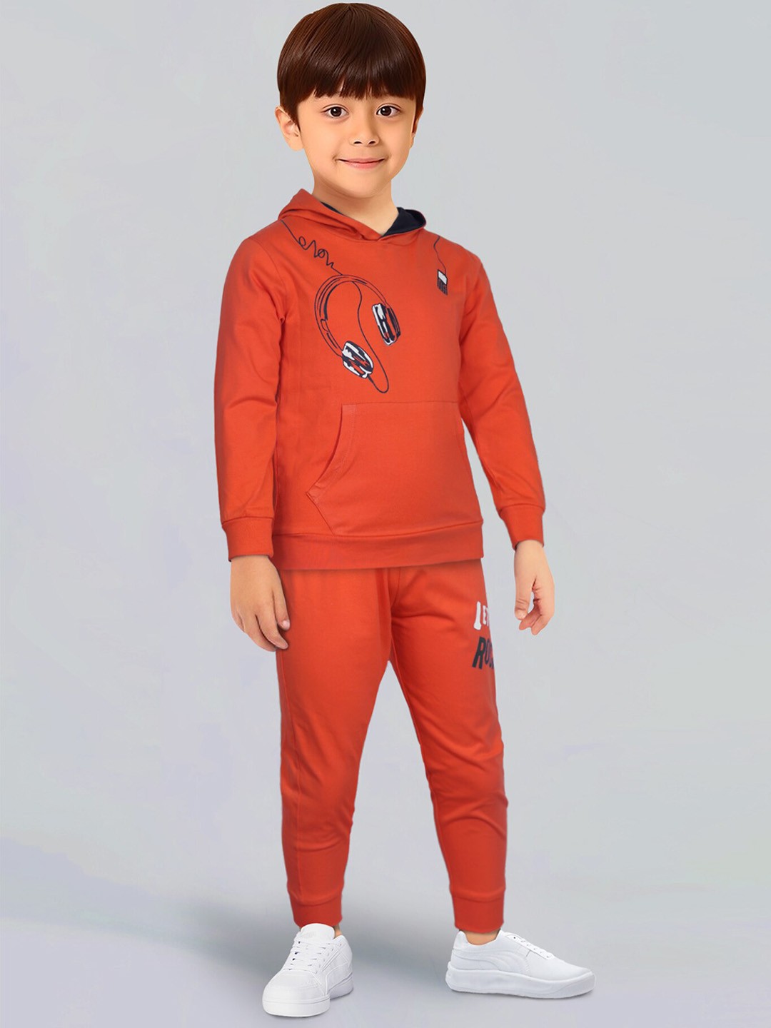 

Toonyport Boys Printed-Detail Hooded Cotton Sweatshirt With Joggers, Orange