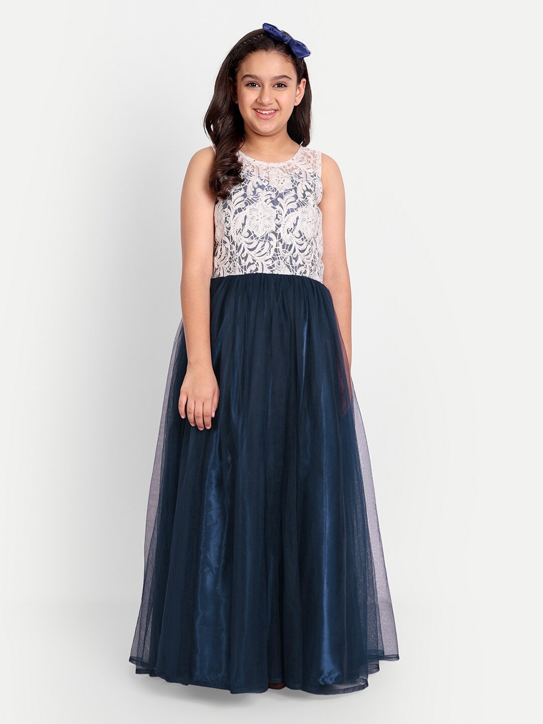 

TILISM Sleeveless Floral Net Maxi Dress, Blue