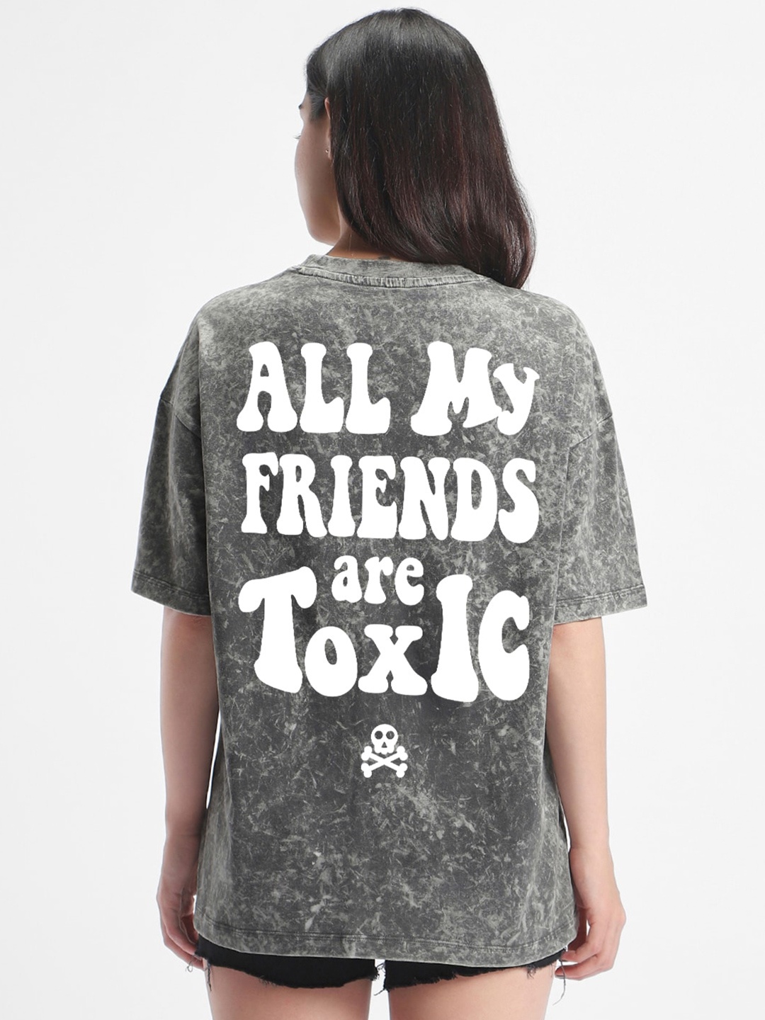 

Bewakoof Typography Printed Drop-Shoulder Sleeves Cotton Oversized T-shirt, Grey