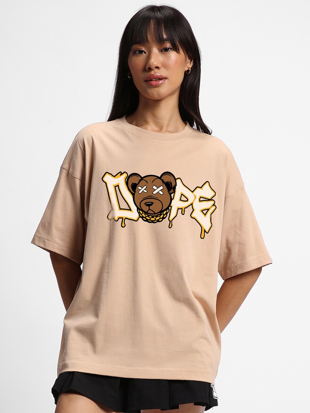 

Bewakoof Typography Printed Drop-Shoulder Cotton T-shirt, Brown