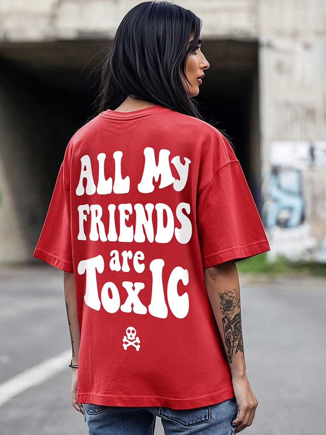 Bewakoof Typography Printed Oversized T-shirt, Red