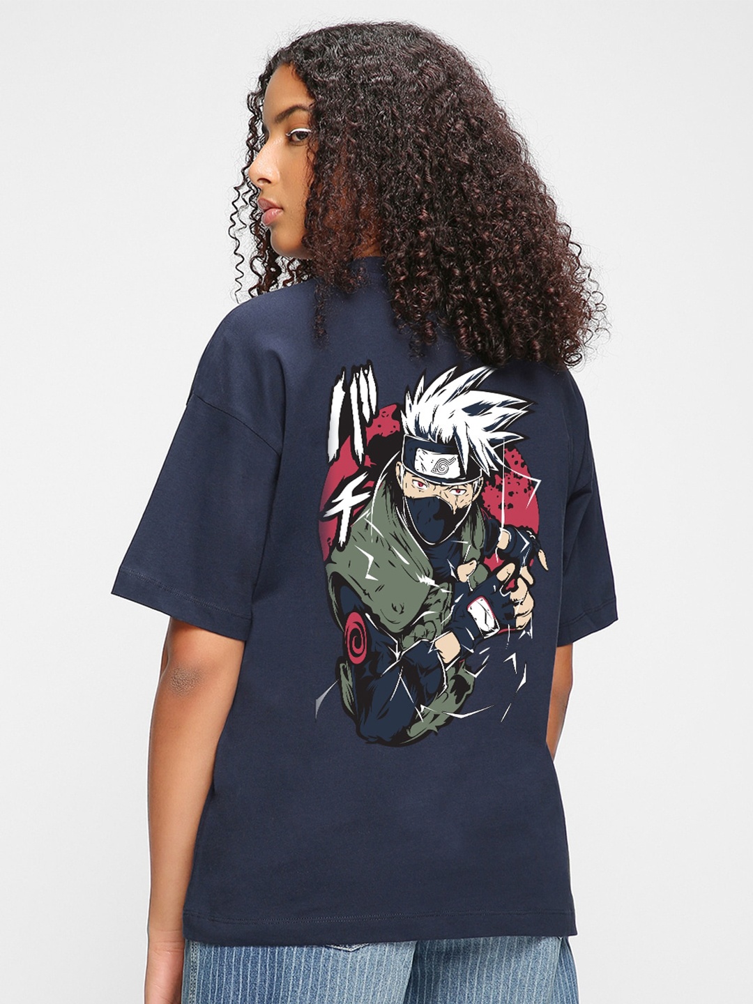 

Bewakoof Naruto Printed Round Neck Cotton Oversized T-shirt, Blue