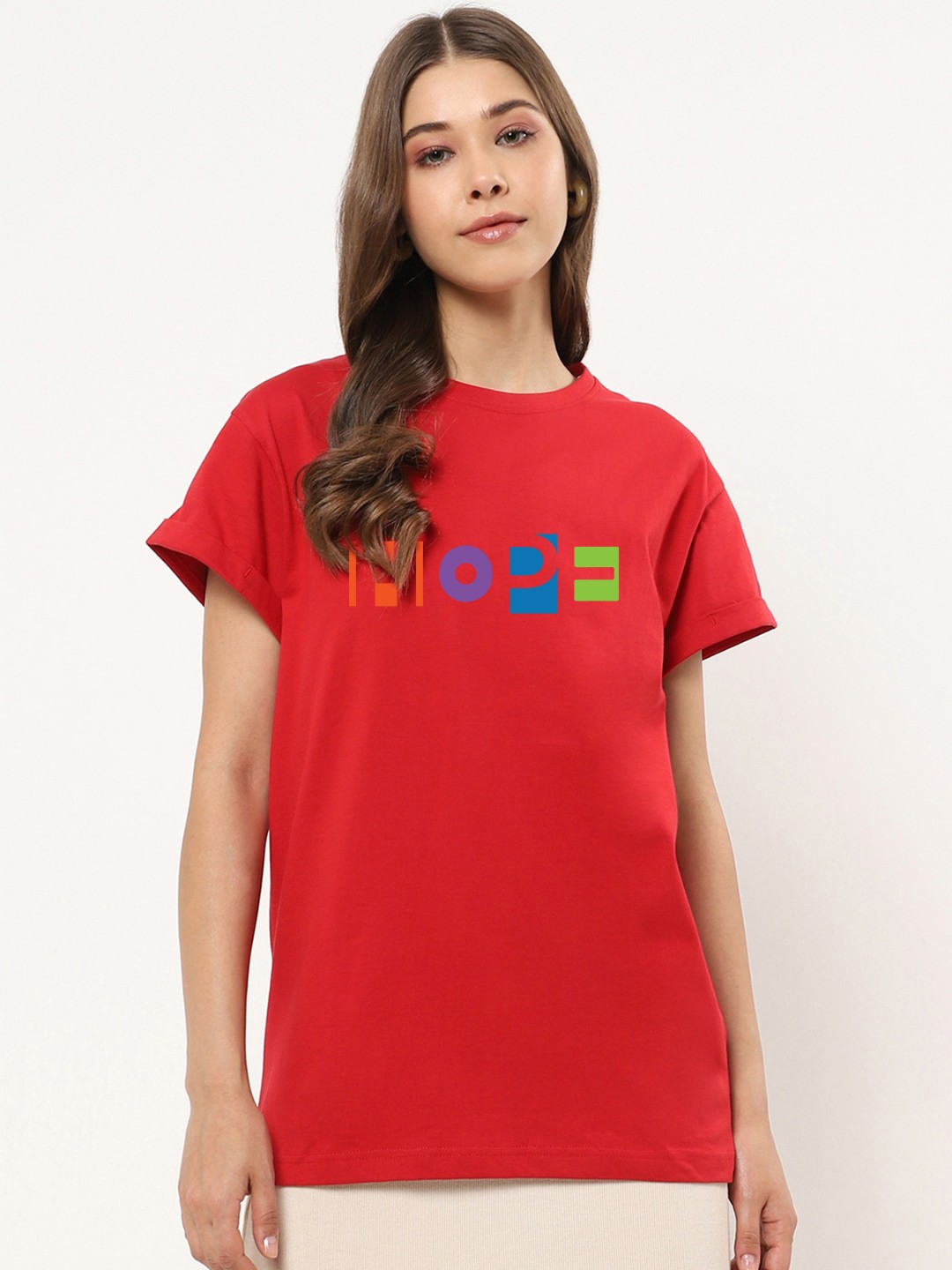

Bewakoof Typography Printed Round Neck Relaxed Fit Cotton T-shirt, Red