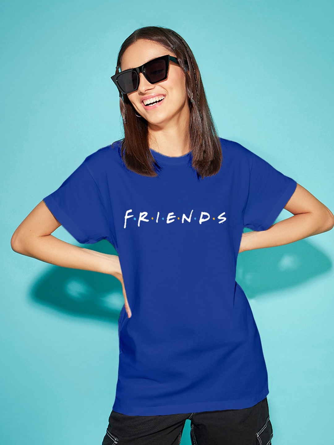 

Bewakoof Friends Printed Round Neck Cotton Relaxed Fit T-shirt, Blue