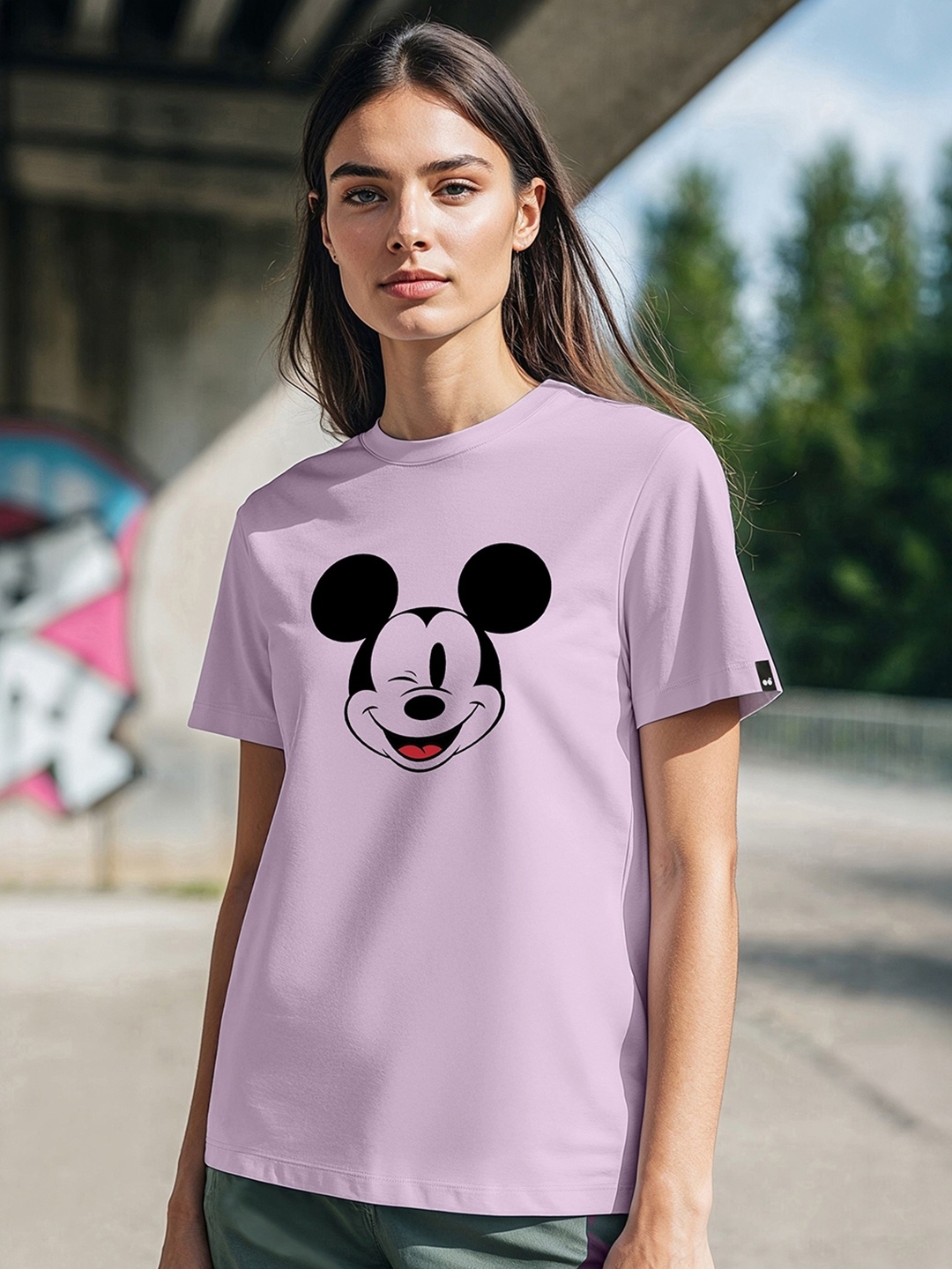 

Bewakoof Mickey Mouse Printed Round Neck Cotton T-shirt, Purple