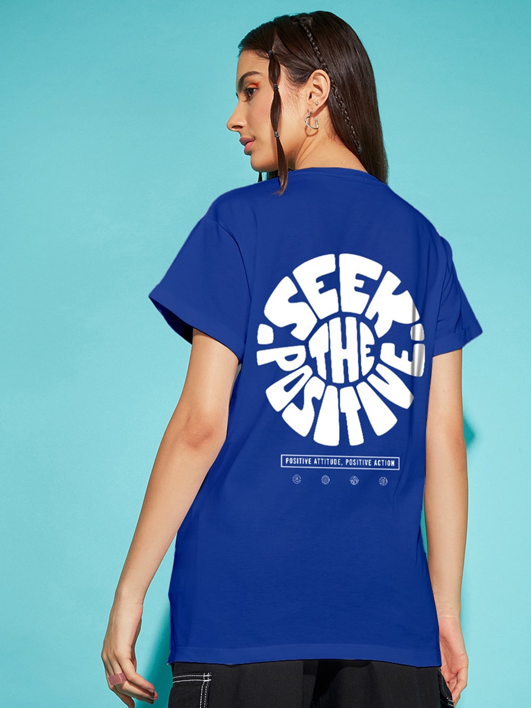

Bewakoof Typography Printed Drop-Shoulder Sleeves Cotton Relaxed Fit T-shirt, Blue