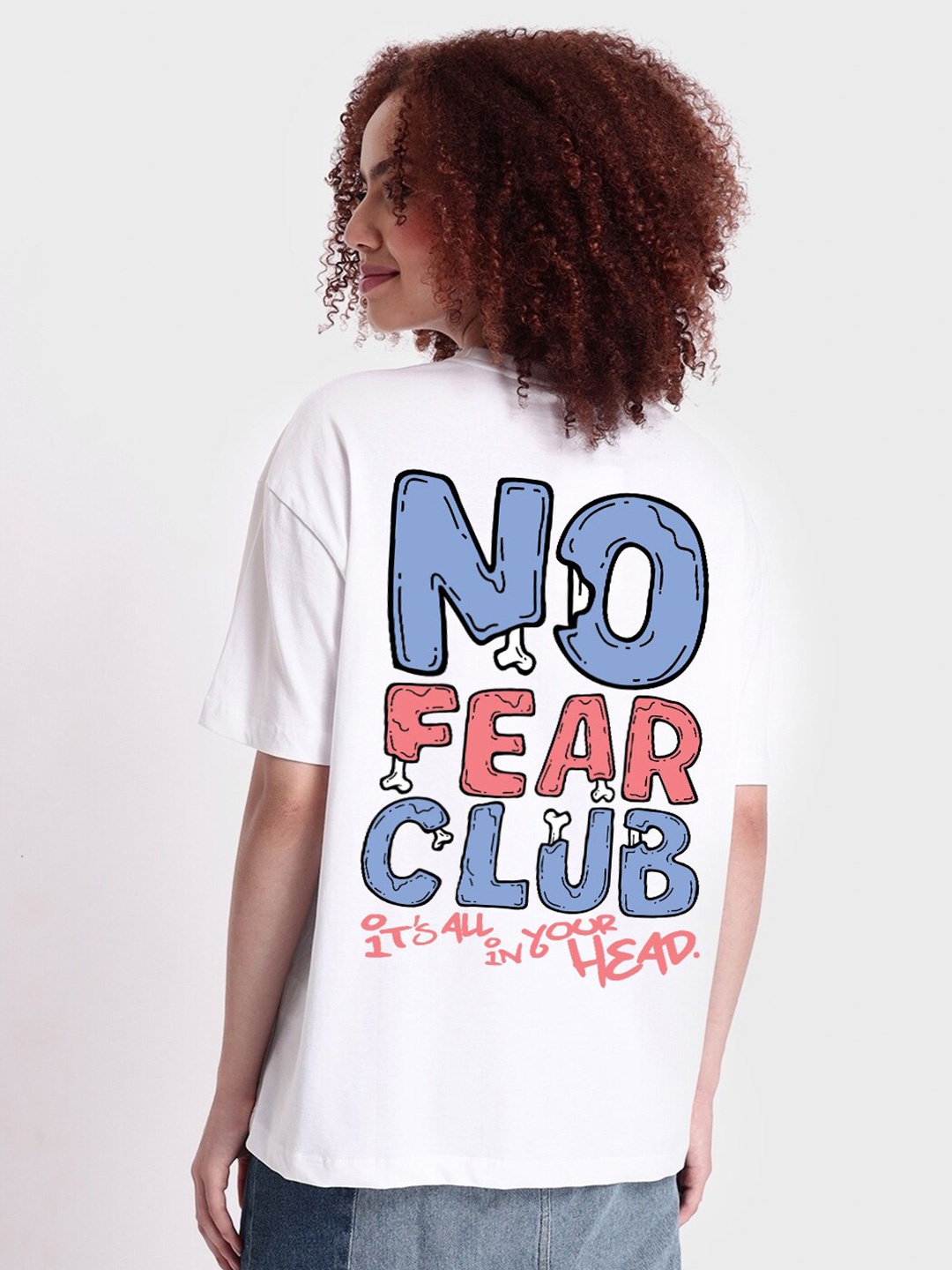 

Bewakoof Typography Printed Drop-Shoulder Sleeves Cotton Oversized T-shirt, White