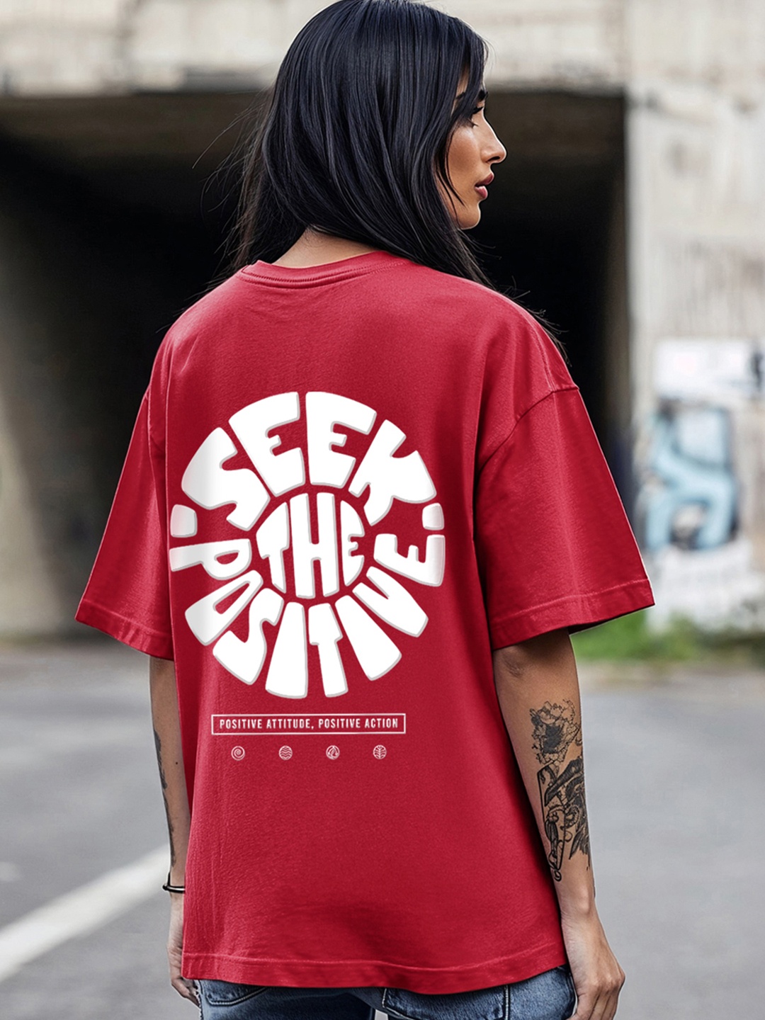 Bewakoof Typography Printed Oversized Cotton T-shirt, Red