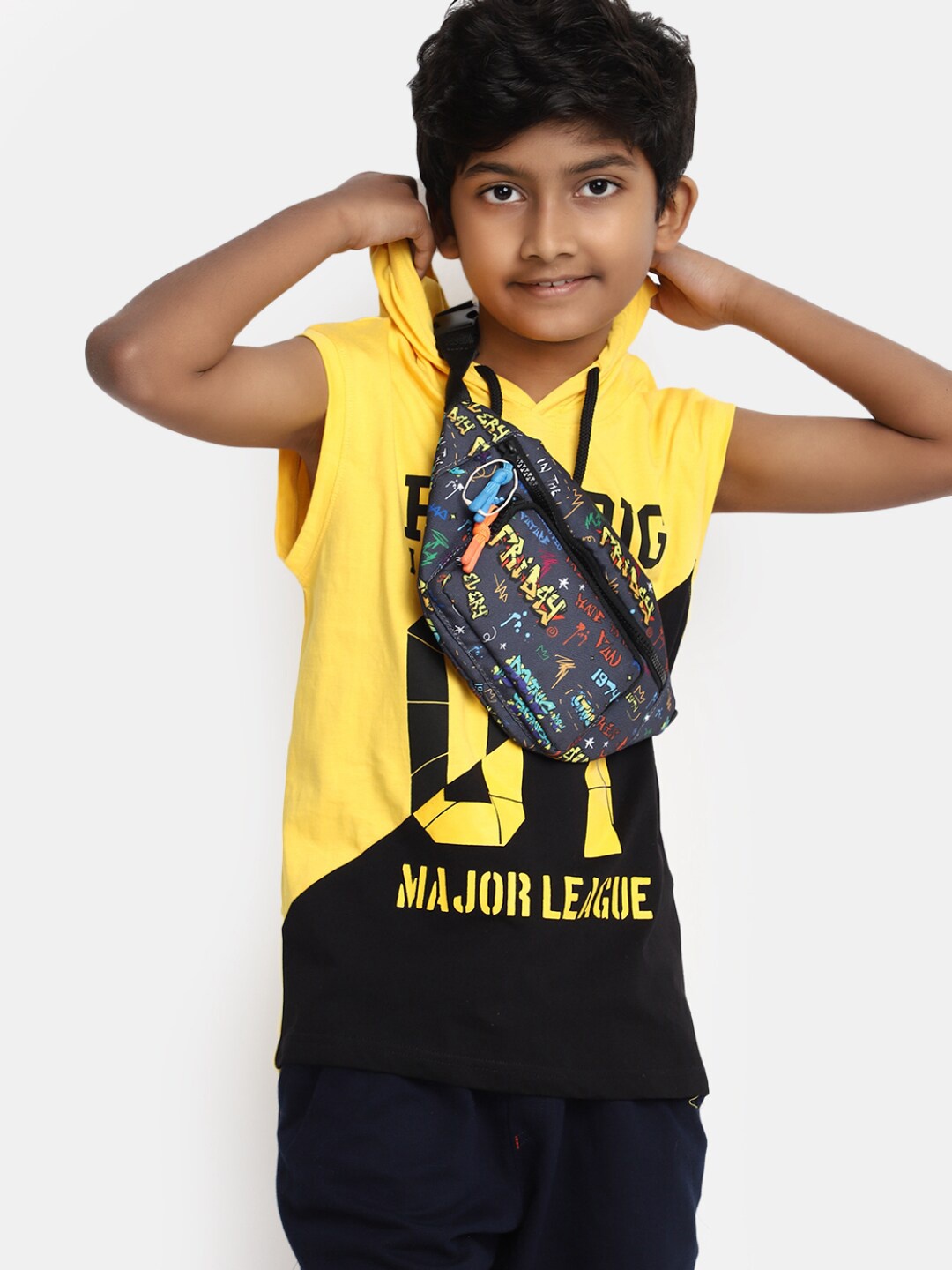 

V-Mart Boys Printed Hooded Cotton T-Shirt, Yellow