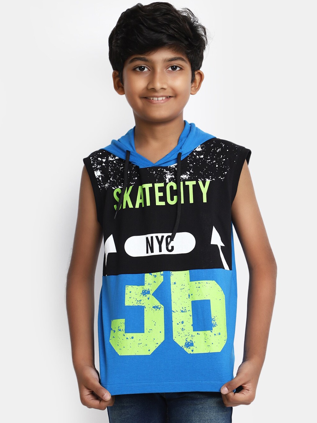 

V-Mart Boys Printed Hooded Cotton T-Shirt, Blue