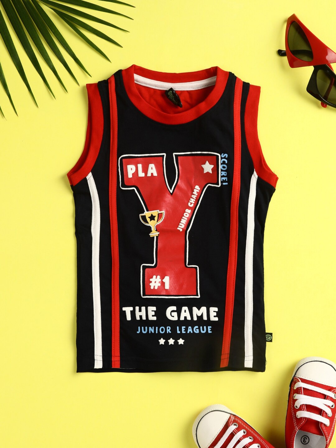 

V-Mart Boys Printed Cotton Sleeveless Innerwear Vests 593529-2548, Black