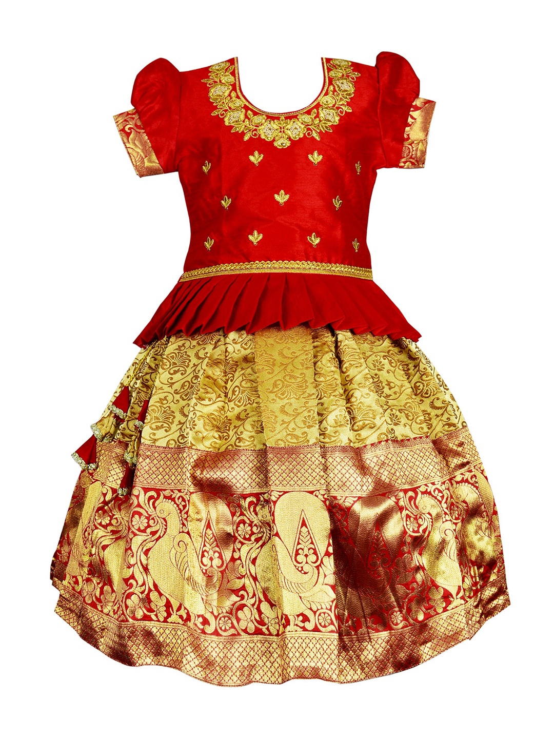 

AMIRTHA FASHION Girls Embroidered Zari Ready to Wear Lehenga & Blouse, Red