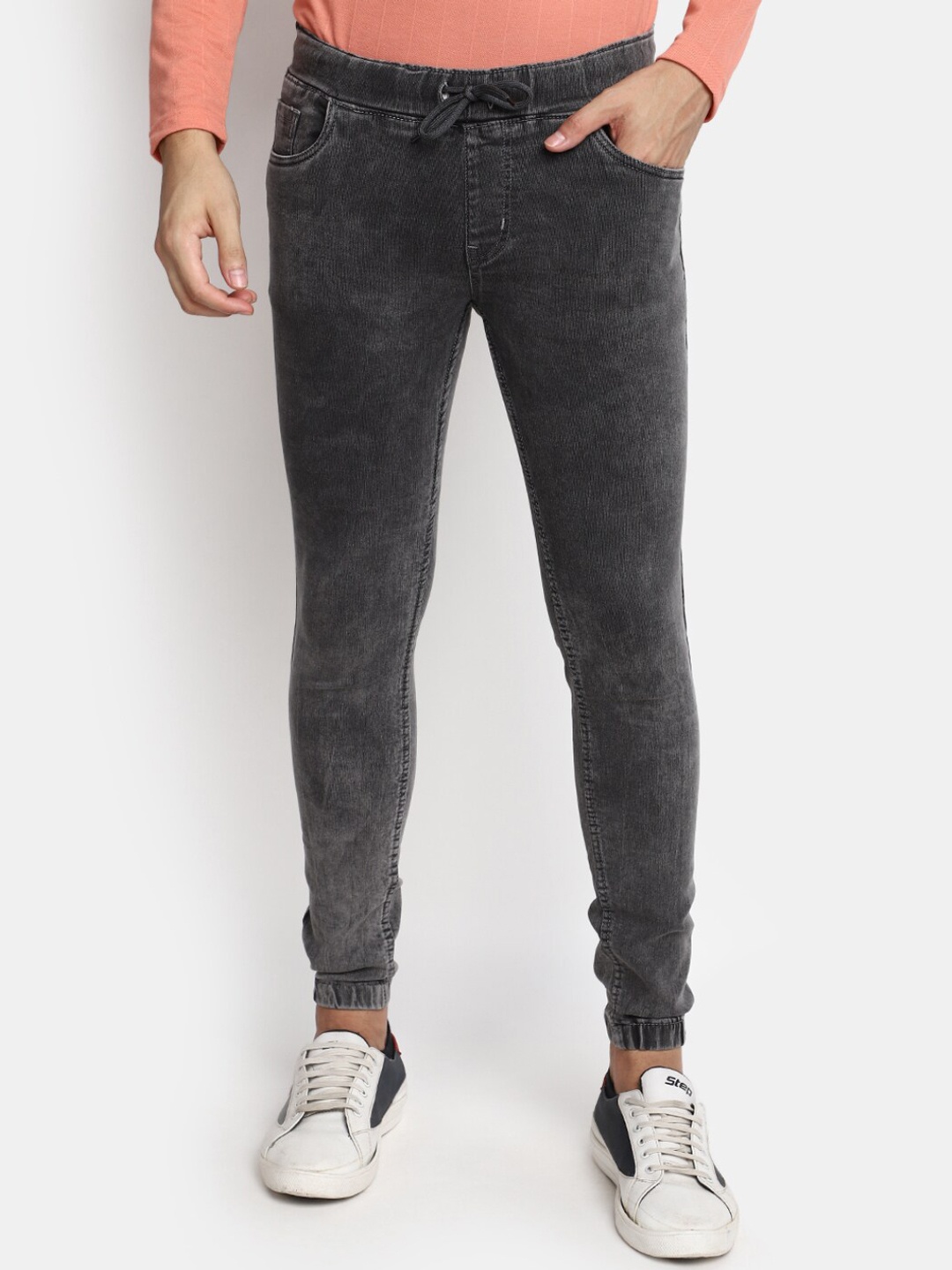 

V-Mart Men Mid-Rise Clean Look Jogger Fit Heavy Fade Cotton Jeans, Grey