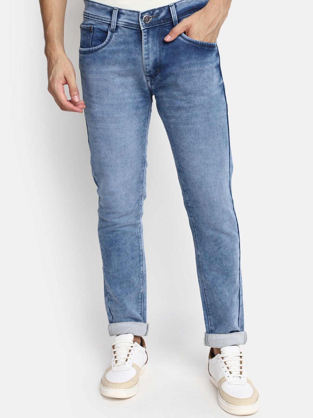 

V-Mart Men Slim Fit Clean Look Heavy Fade Mid-Rise Cotton Jeans, Blue