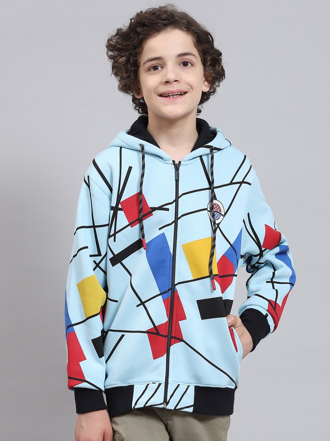 

Monte Carlo Boys Geometric Printed Hooded Front-Open Sweatshirt, Blue