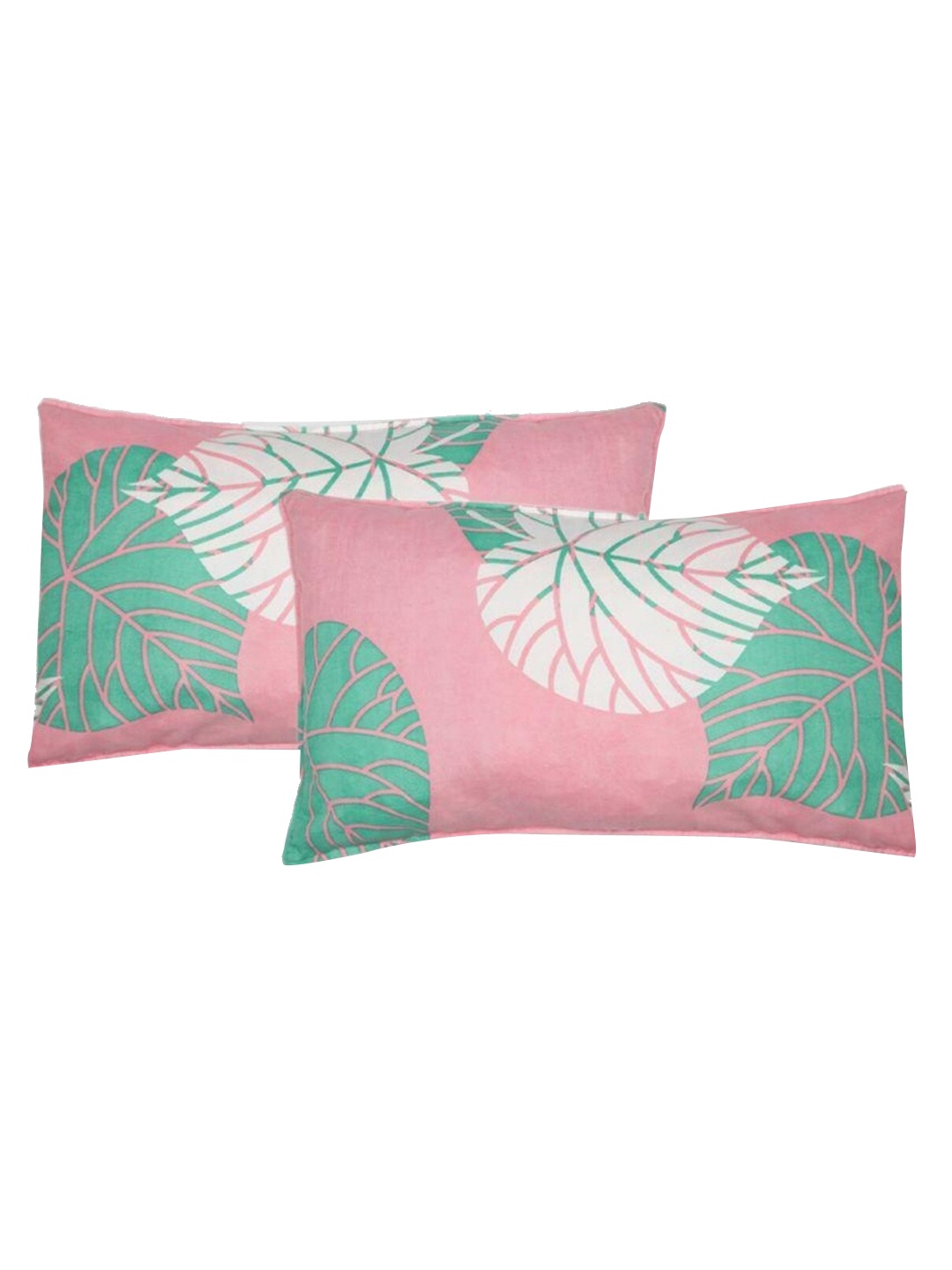 

HOMETALES 2 Pcs Pink & Green Printed Pillow Covers