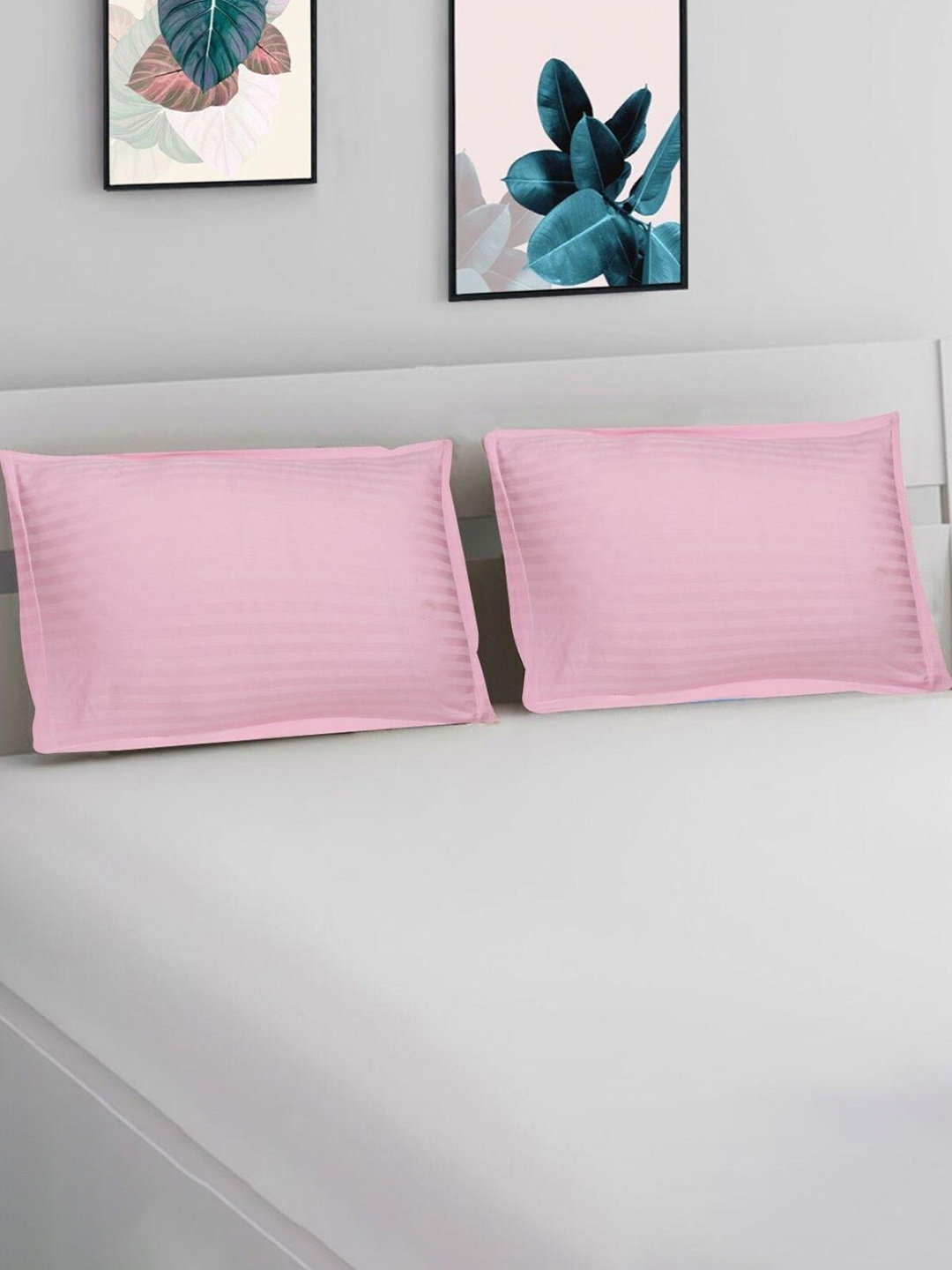 

HOMETALES 2 Pcs Pink Striped Rectangle Pillow Covers