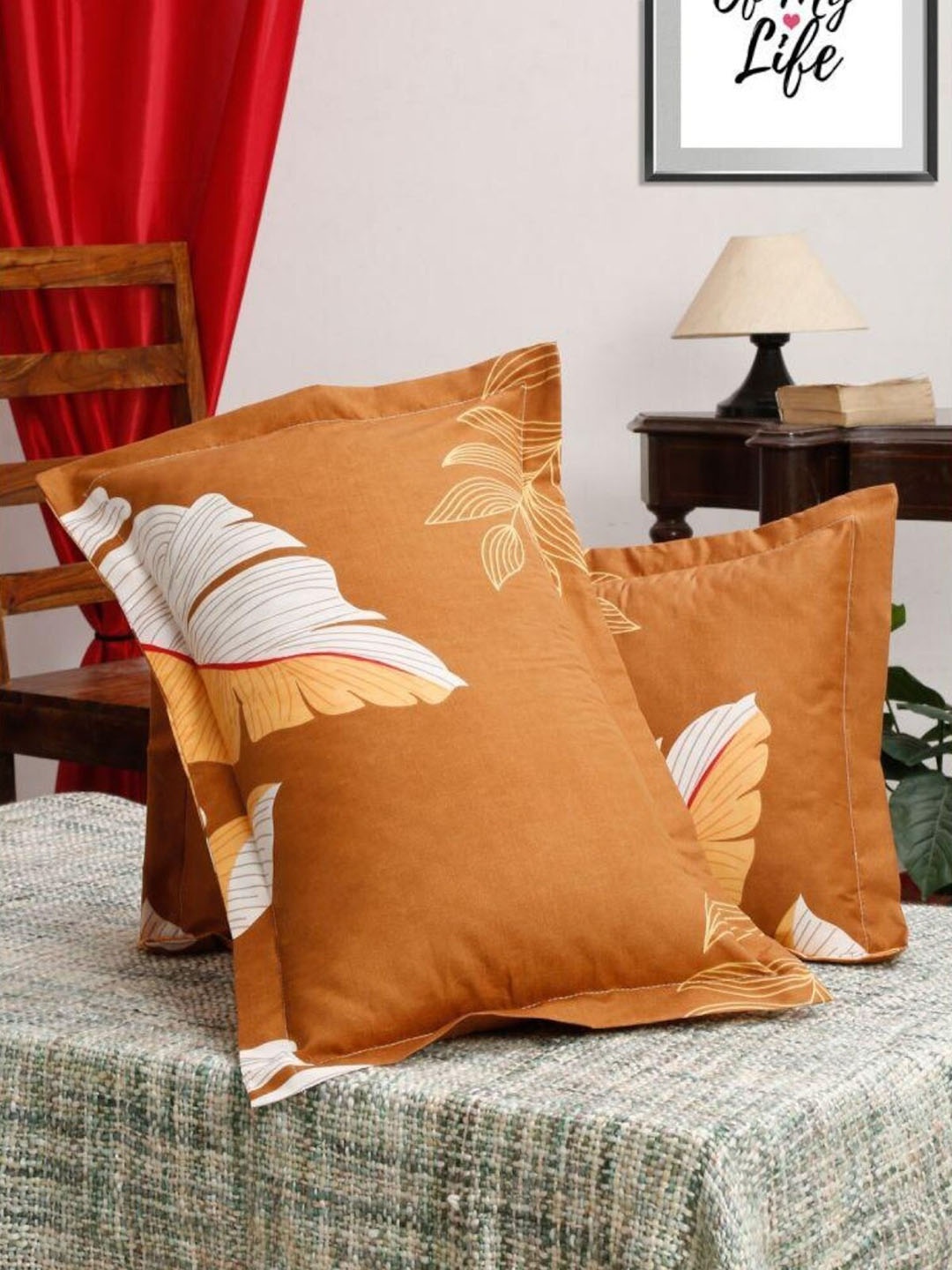 

HOMETALES 2 Pcs Brown Printed Rectangle Pillow Covers