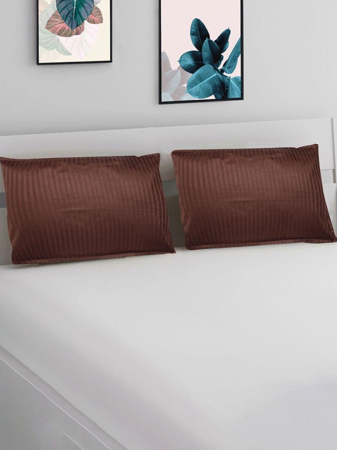 

HOMETALES 2 Pcs Brown Striped Rectangle Pillow Covers