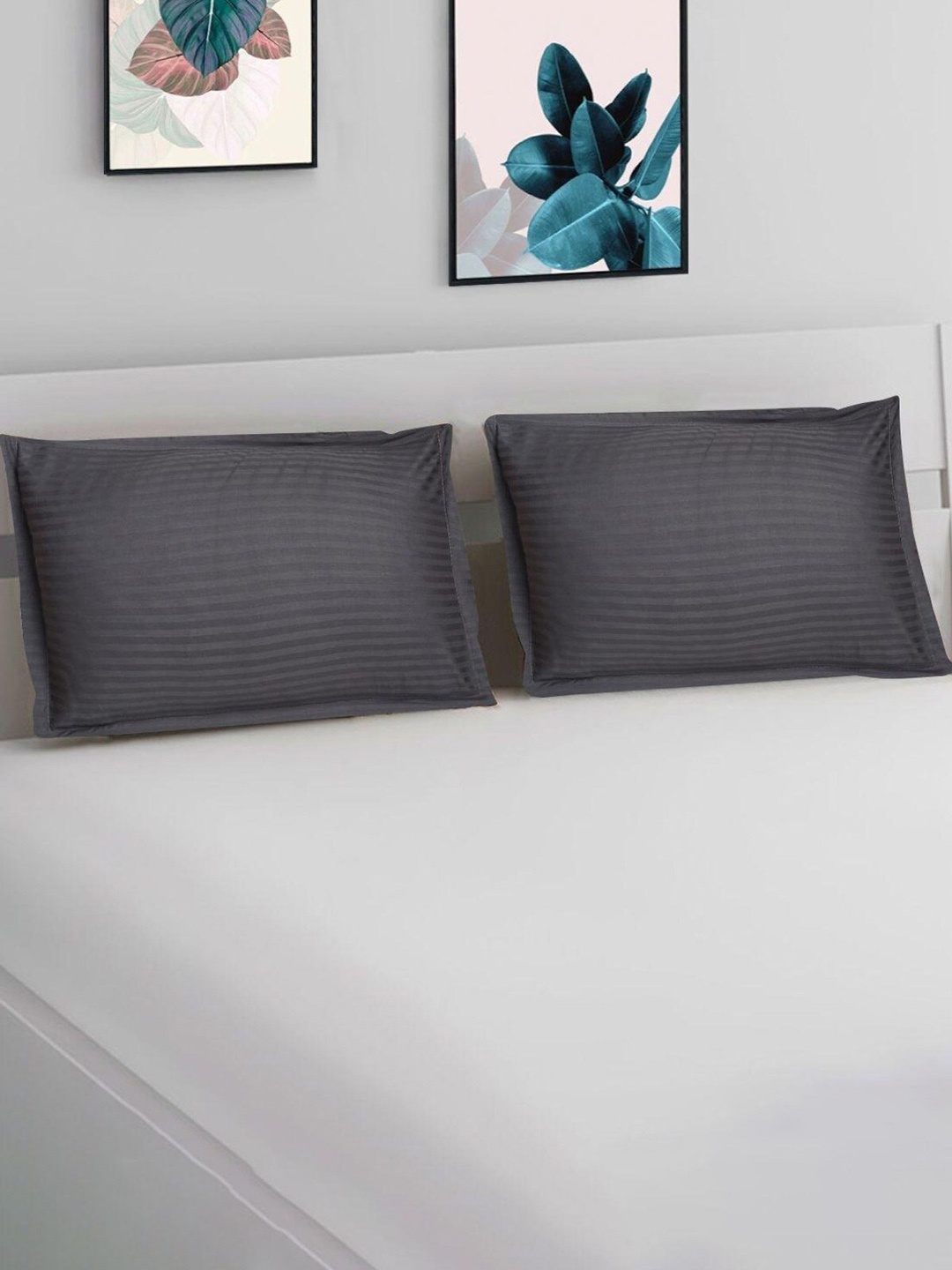 

HOMETALES 2 Pieces Grey Striped Pillow Covers