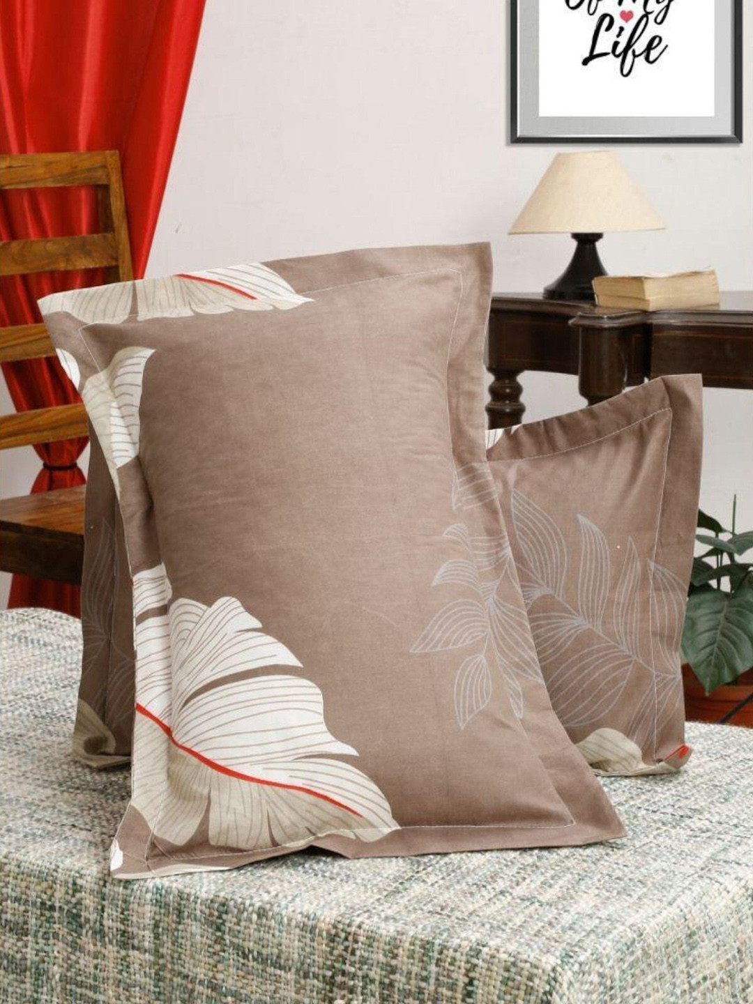 

HOMETALES Brown & Cream 2 Pieces Printed Pillow Covers