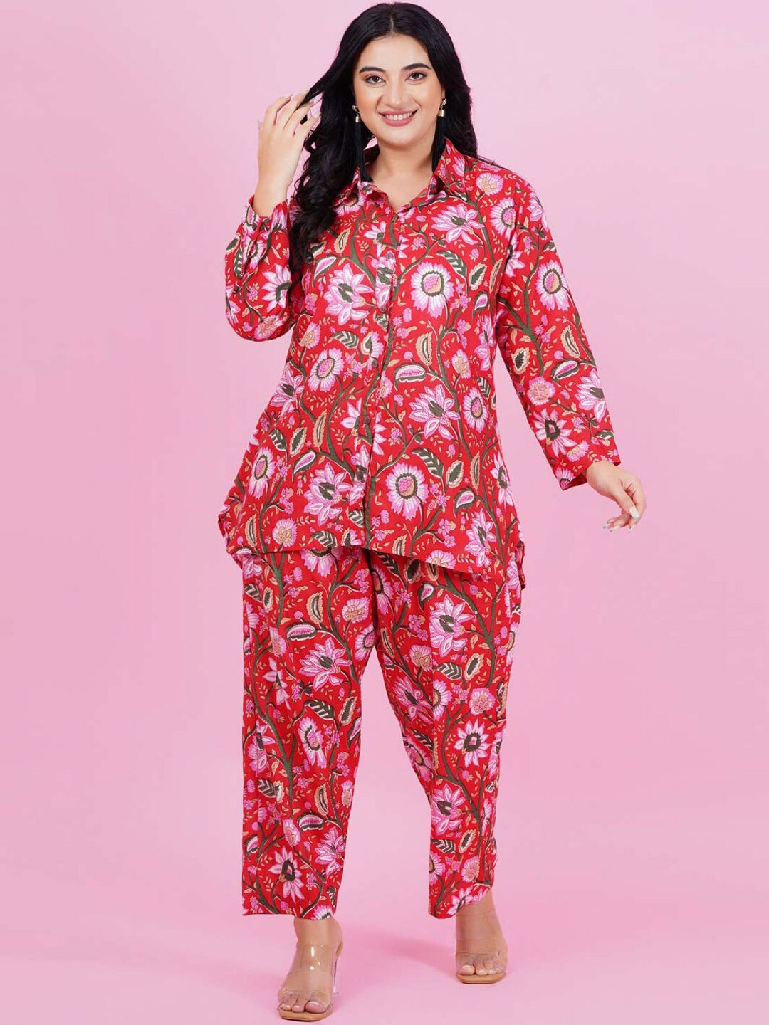 

LastInch Shirt Collar Pure Cotton Shirt With Trousers, Red