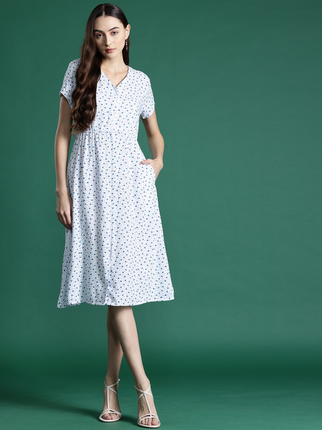 

DressBerry Floral Print A-Line Midi Dress, White