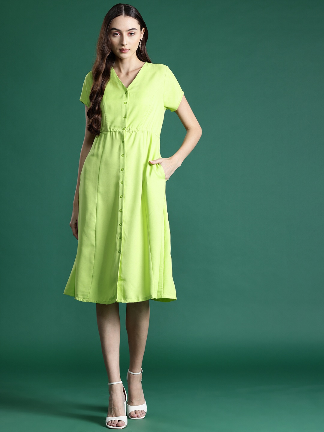 

DressBerry Crepe A-Line Midi Dress, Lime green