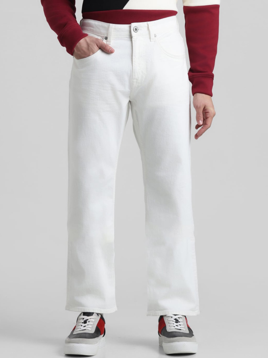 

Jack & Jones Men Bootcut Fit Clean Look Stretchable Jeans, White