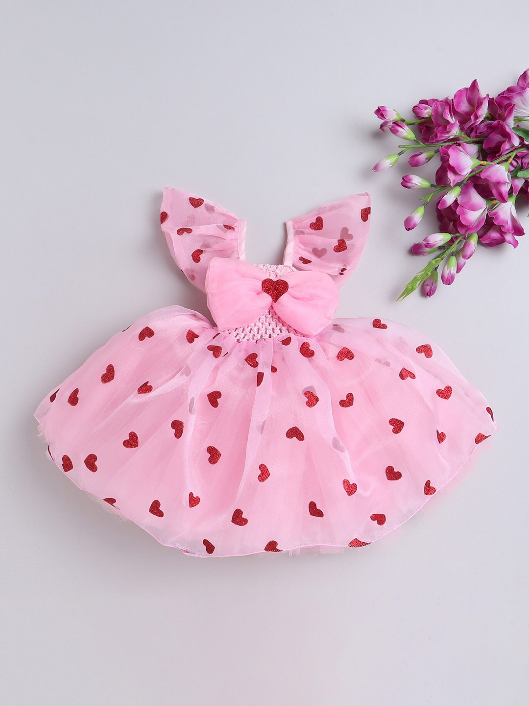 

TINY MINY ME Girls Conversational Printed Net Fit & Flare Dress, Pink