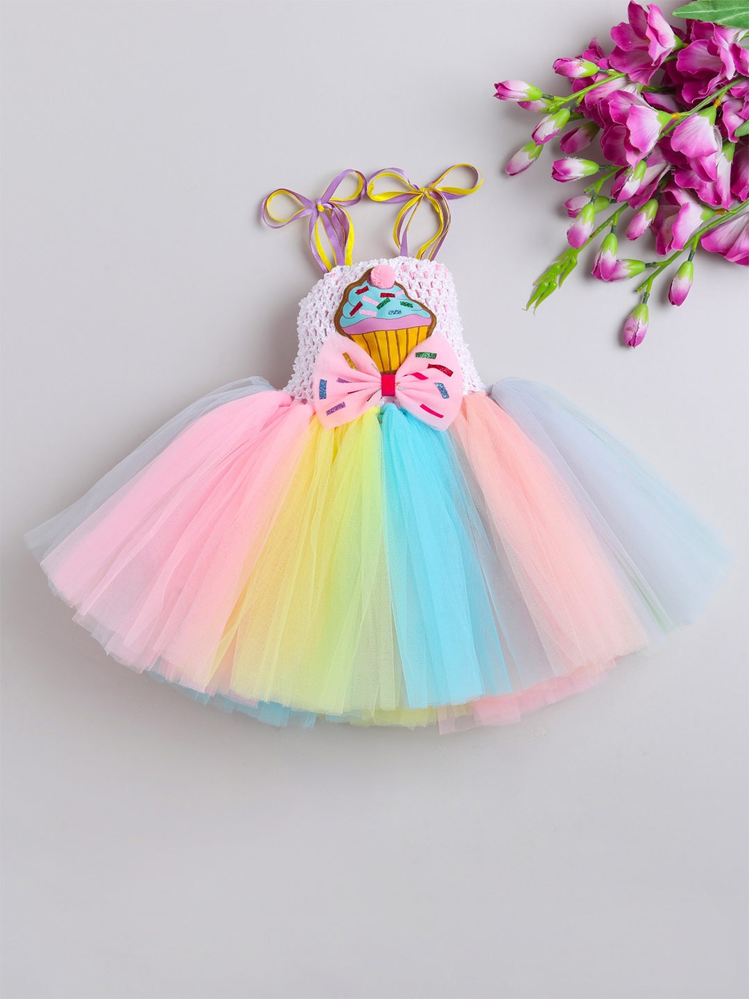 

TINY MINY ME Girls Colourblocked Tulle Net Fit & Flare Dress, Pink