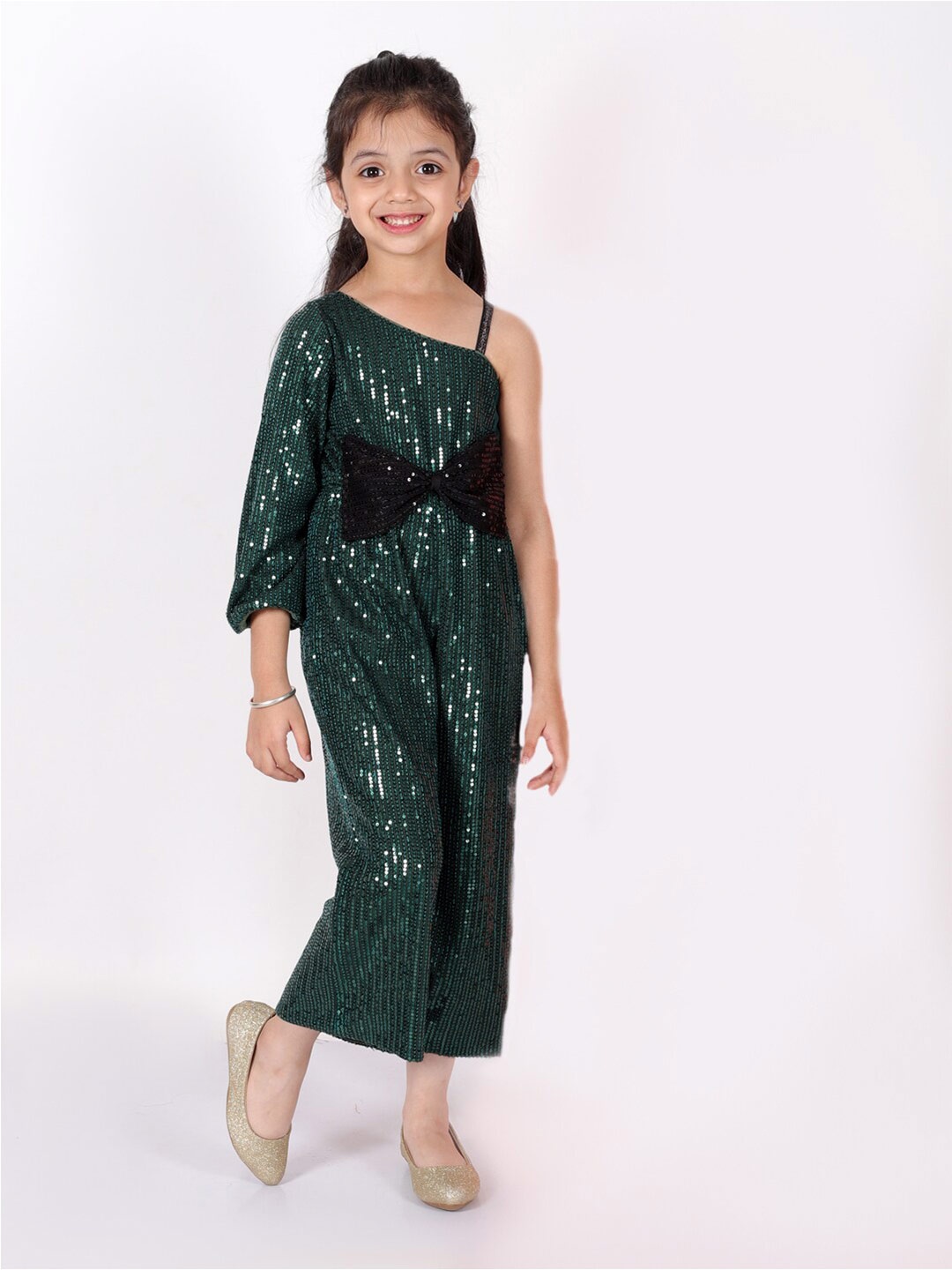 

LIL DRAMA Girls Embellished One Shoulder Basic Jumpsuit, Green