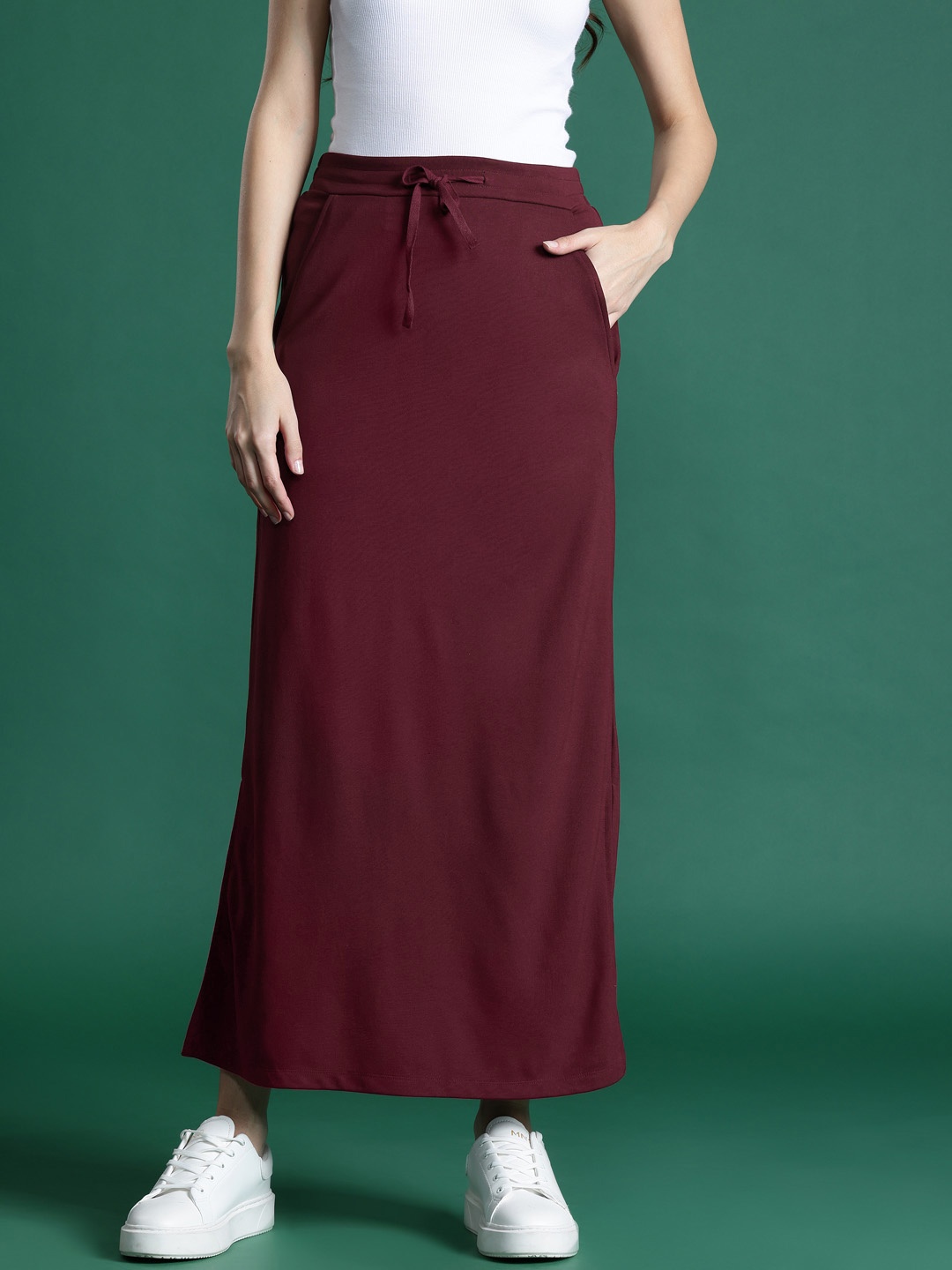 

DressBerry Women Solid A-line Maxi Skirt, Maroon