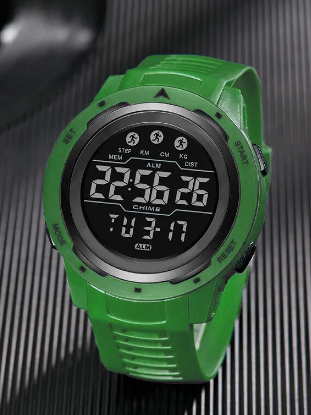 

Shocknshop Men Textured Straps Digital Multi Function Watch WCH89Green, Green