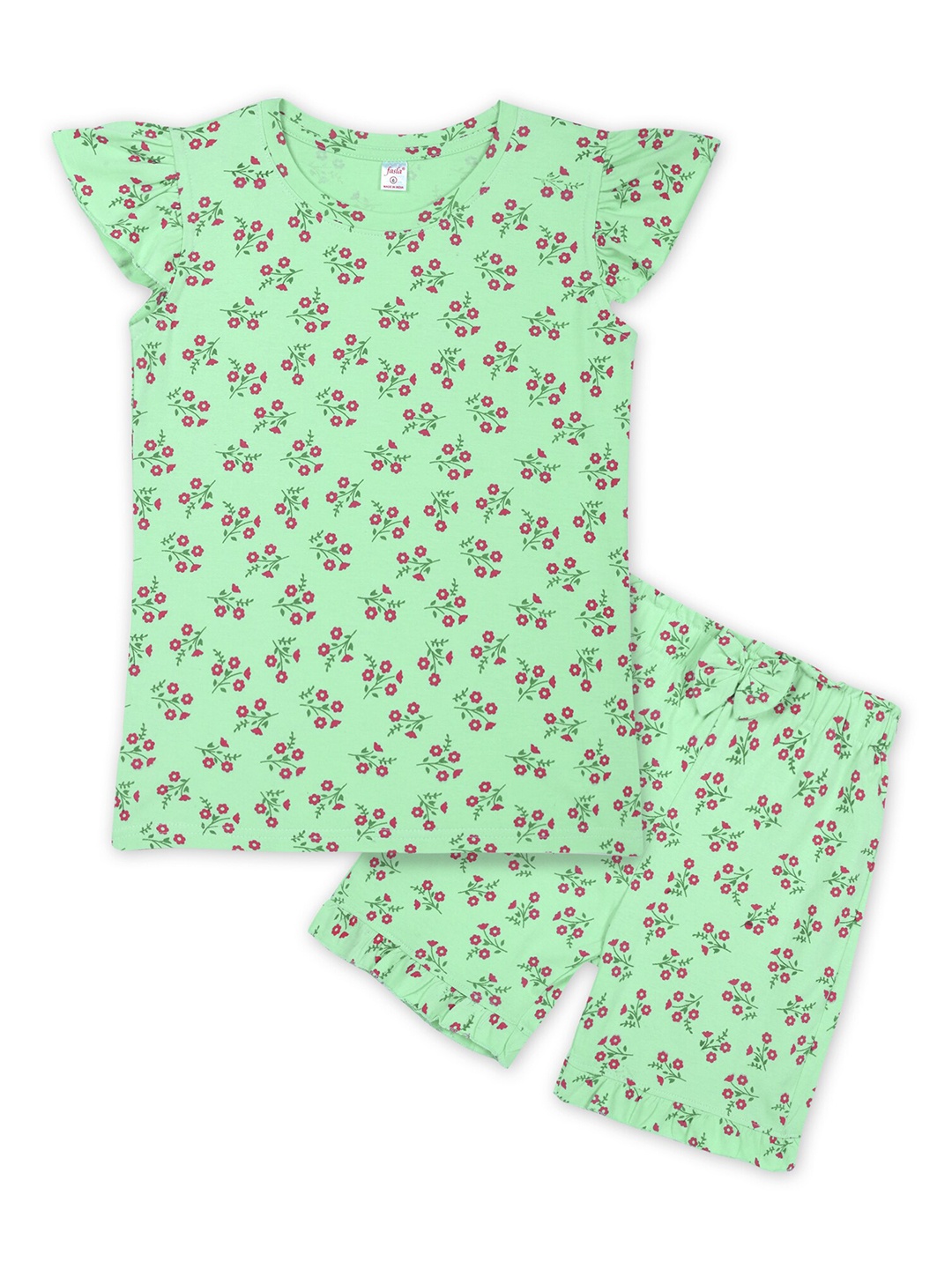 

BAESD Girls Printed Pure Cotton T-shirt with Shorts, Sea green
