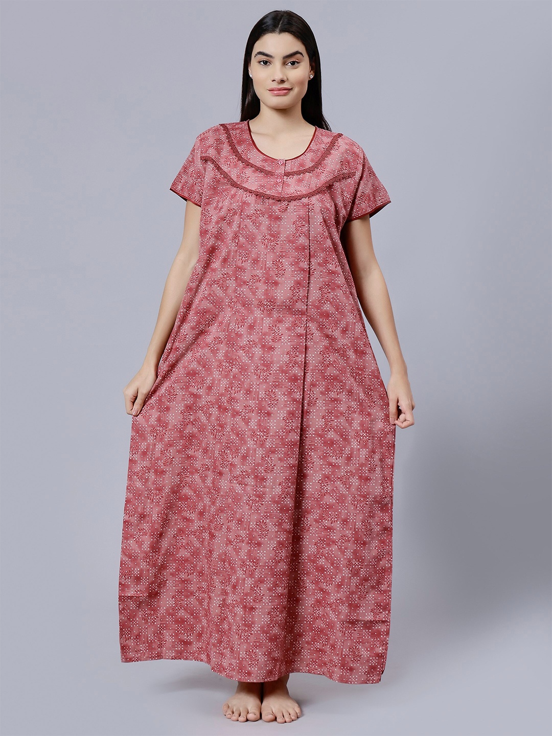

NIGHTSPREE Floral Printed Maternity And Feeding Maxi Nightdress, Pink