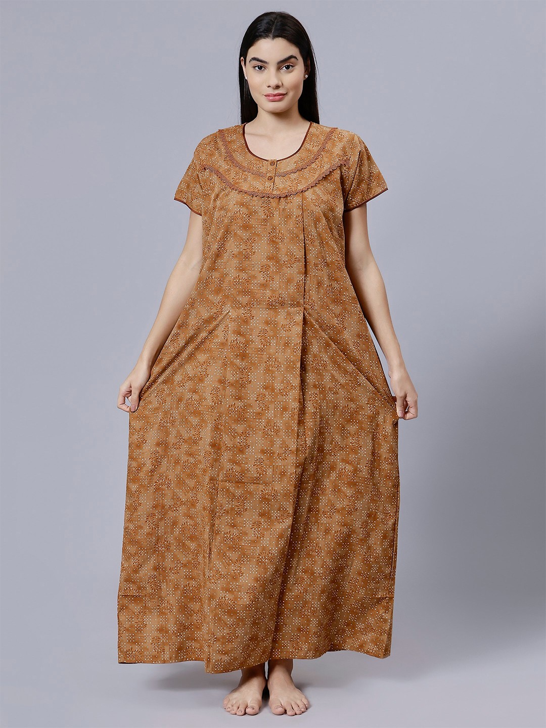 

NIGHTSPREE Floral Printed Maternity And Feeding Maxi Nightdress, Mustard