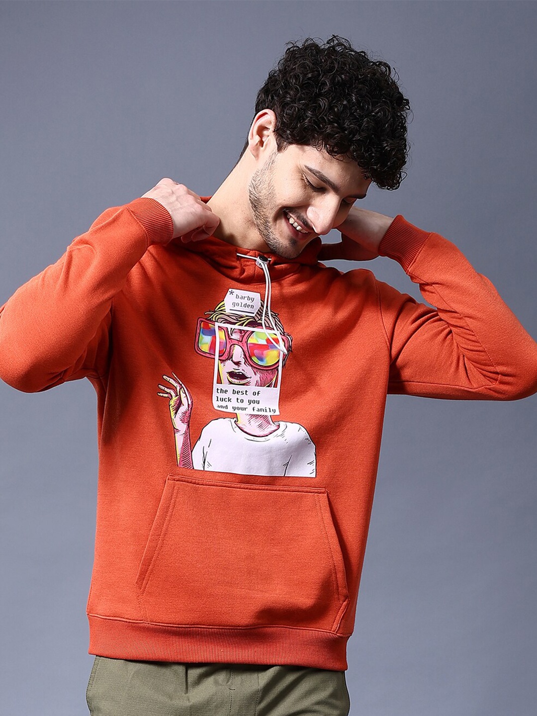 

The Indian Garage Co Graphic Printed Hooded Sweatshirt, Orange
