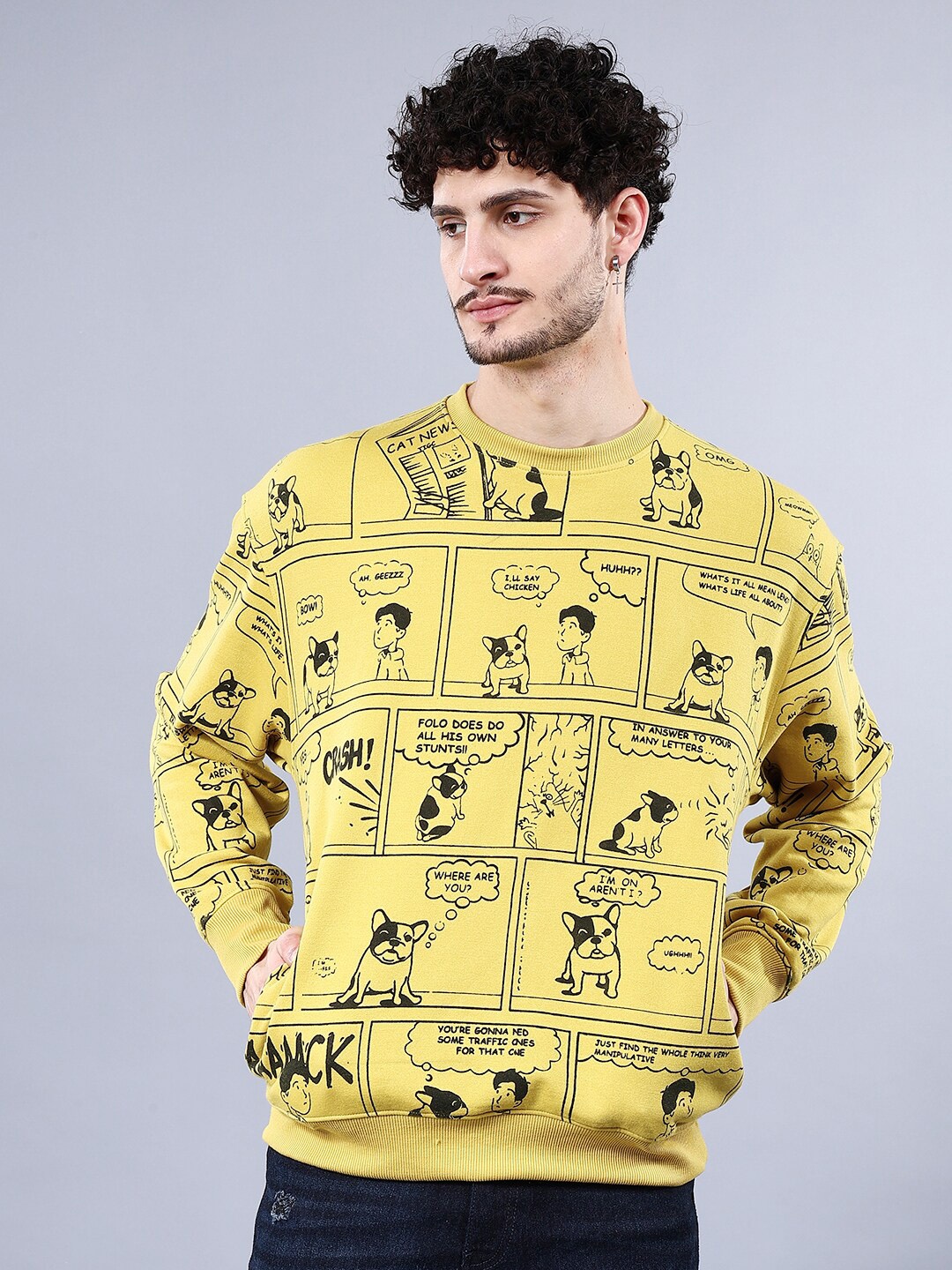 The Indian Garage Co Graphic Printed Round Neck Sweatshirt, Yellow