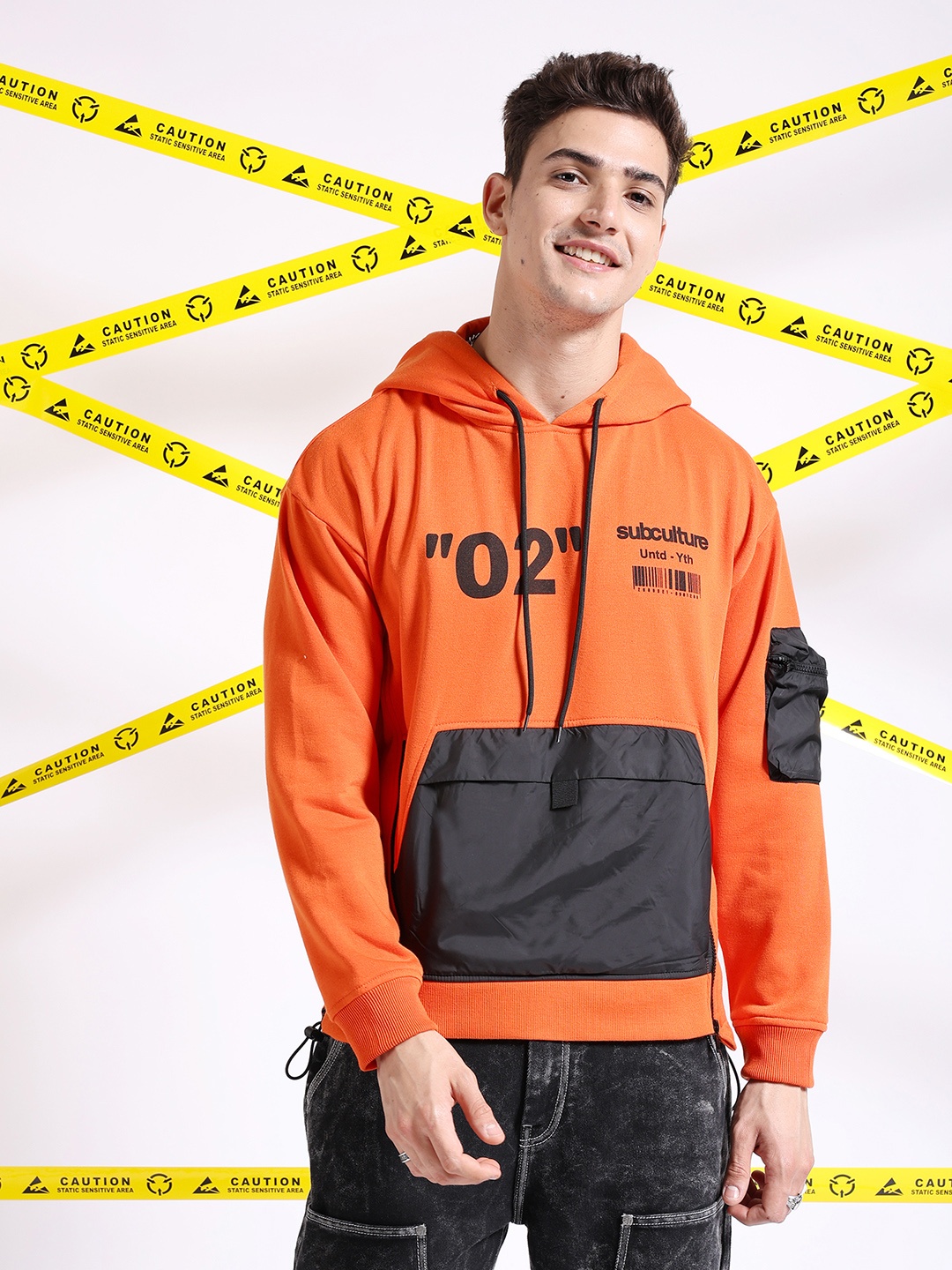 The Indian Garage Co Typography Printed Hooded Pullover, Orange