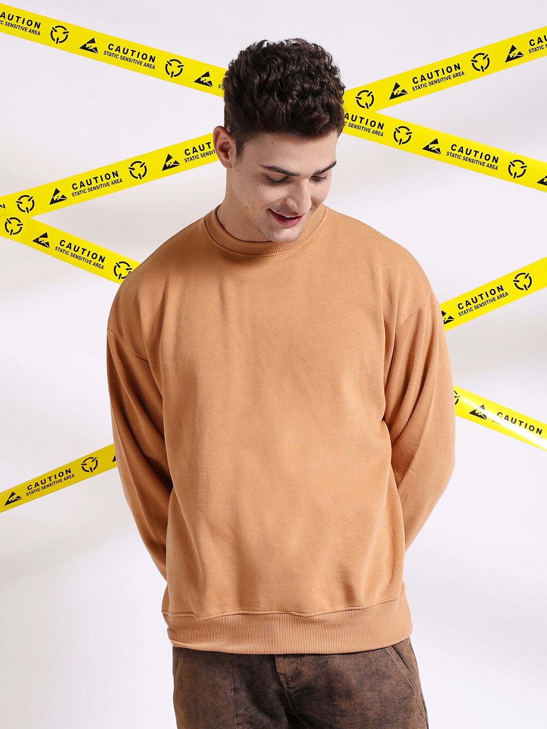 

The Indian Garage Co Round Neck Long Sleeves Oversized Sweatshirt, Khaki