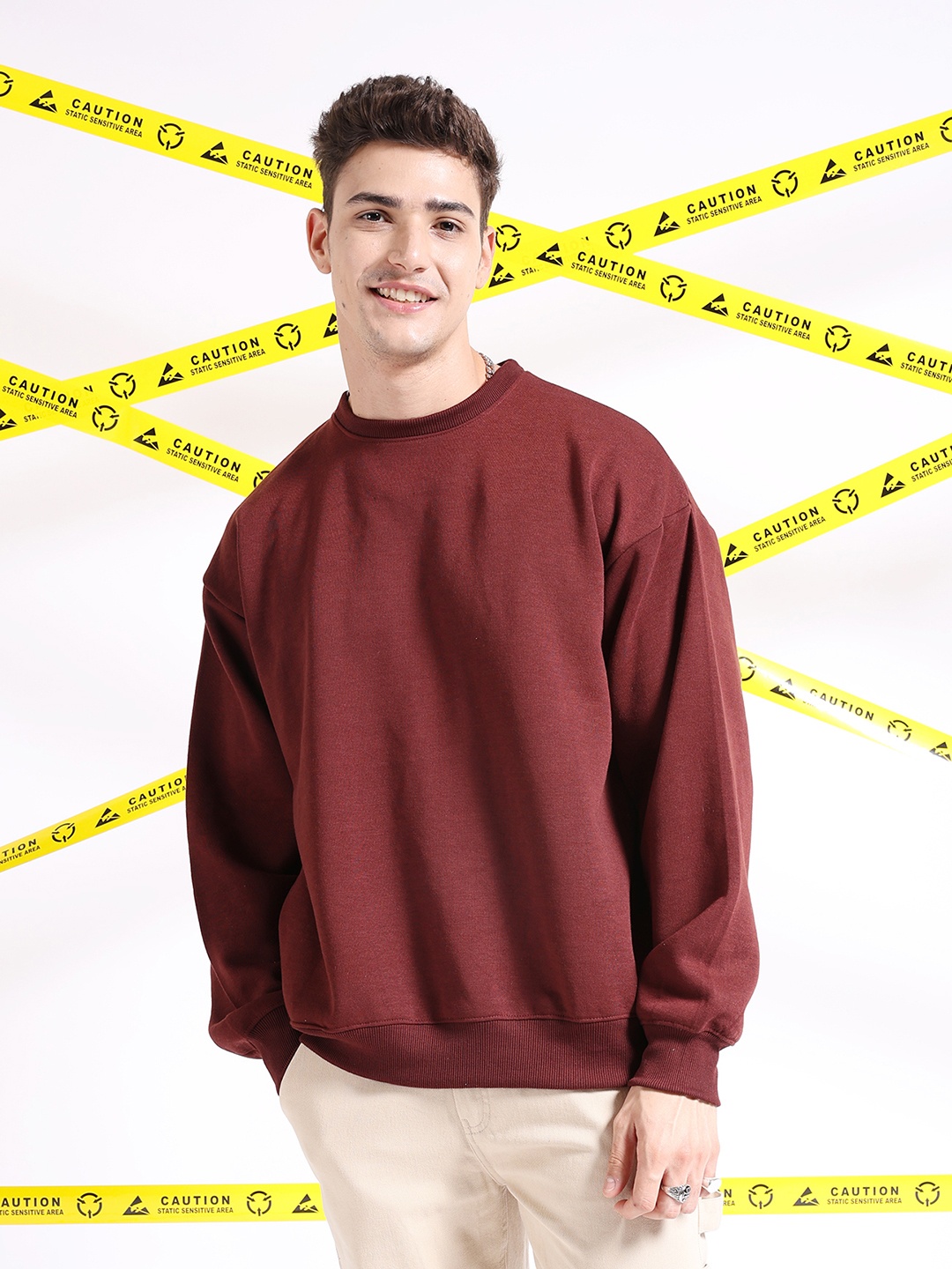 

The Indian Garage Co Round Neck Long Sleeves Oversized Sweatshirt, Brown