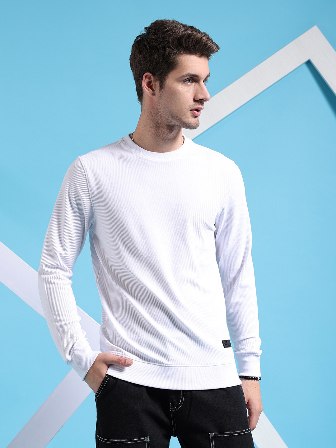 

The Indian Garage Co Self Design Textured Long Sleeve Pullover Sweatshirt, White