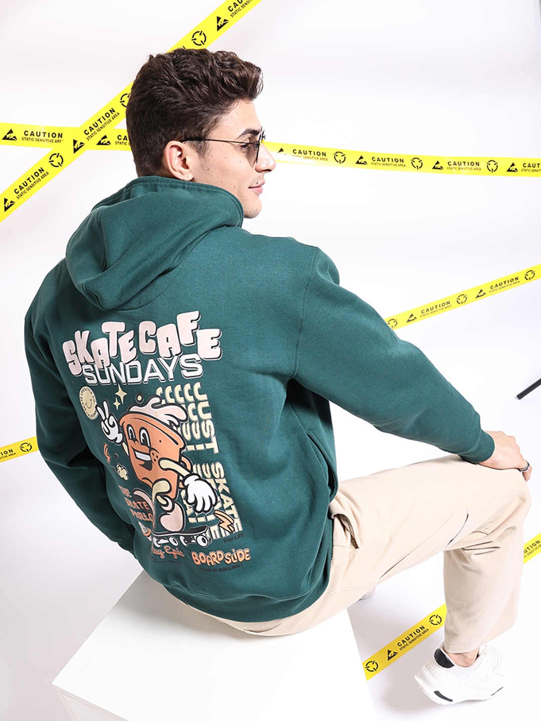 

The Indian Garage Co Typography Printed Hooded Pullover Sweatshirt, Green