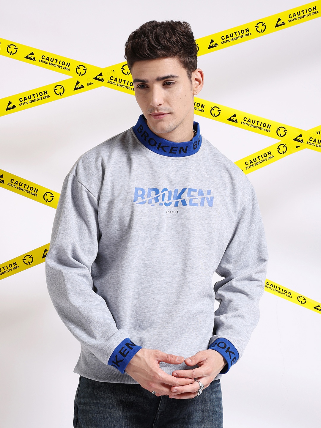 The Indian Garage Co Typography Printed Pullover Sweatshirt, Grey melange