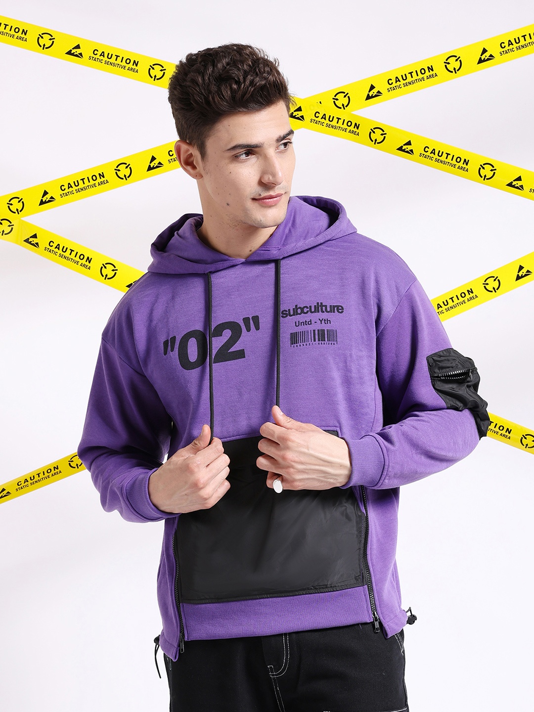 The Indian Garage Co Typography Printed Hooded Pullover Sweatshirt, Purple