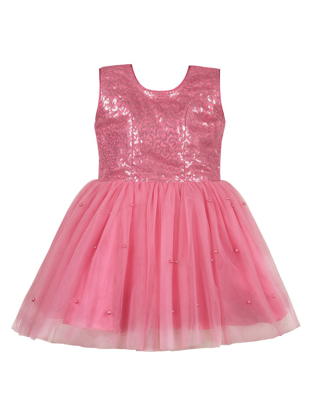 

Wish Karo Embellished Net Fit & Flare Dress, Pink