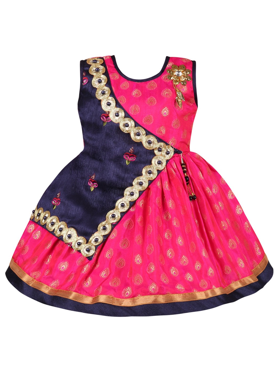 

Wish Karo Girls Floral Printed Embellished Satin Fit & Flare Dress, Pink
