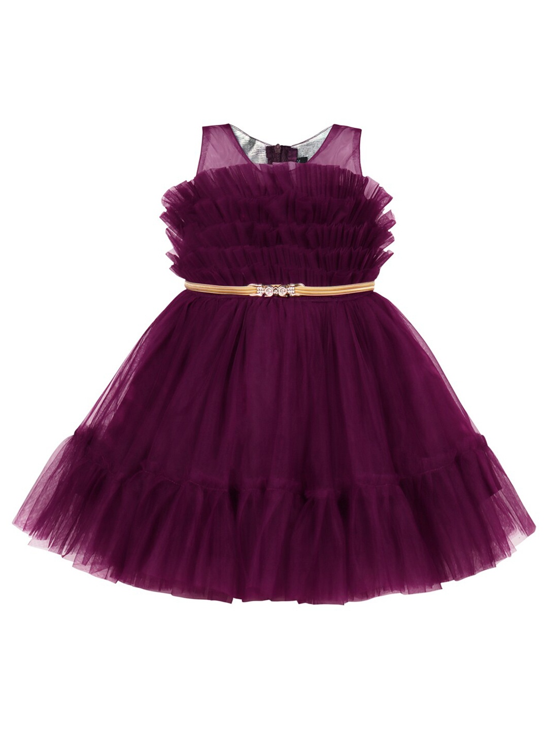 

Wish Karo Girls Net Fit & Flare Ruffled Dress, Purple