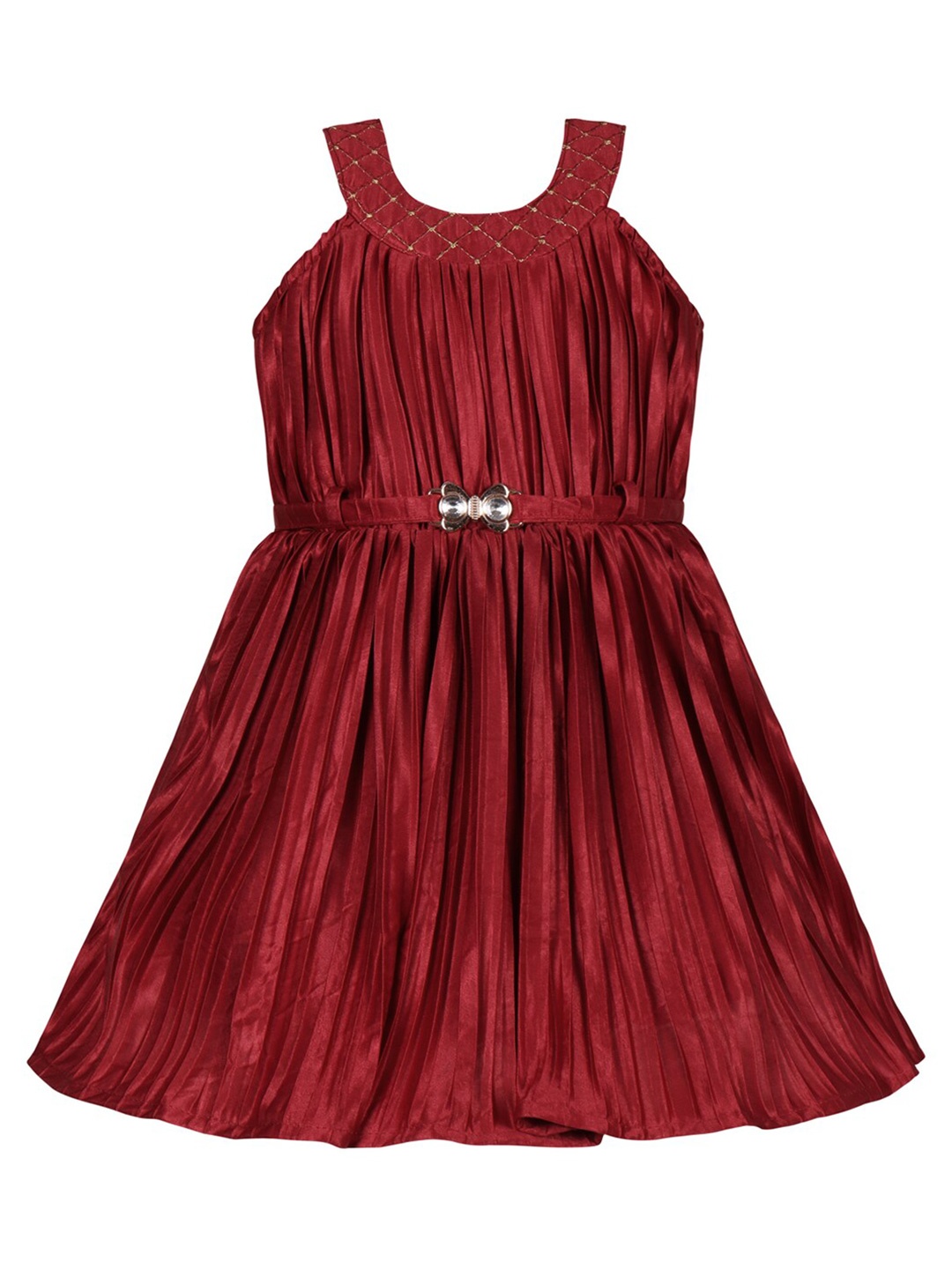 

Wish Karo Sleeveless Gathered Detail Satin Fit & Flare Dress, Maroon